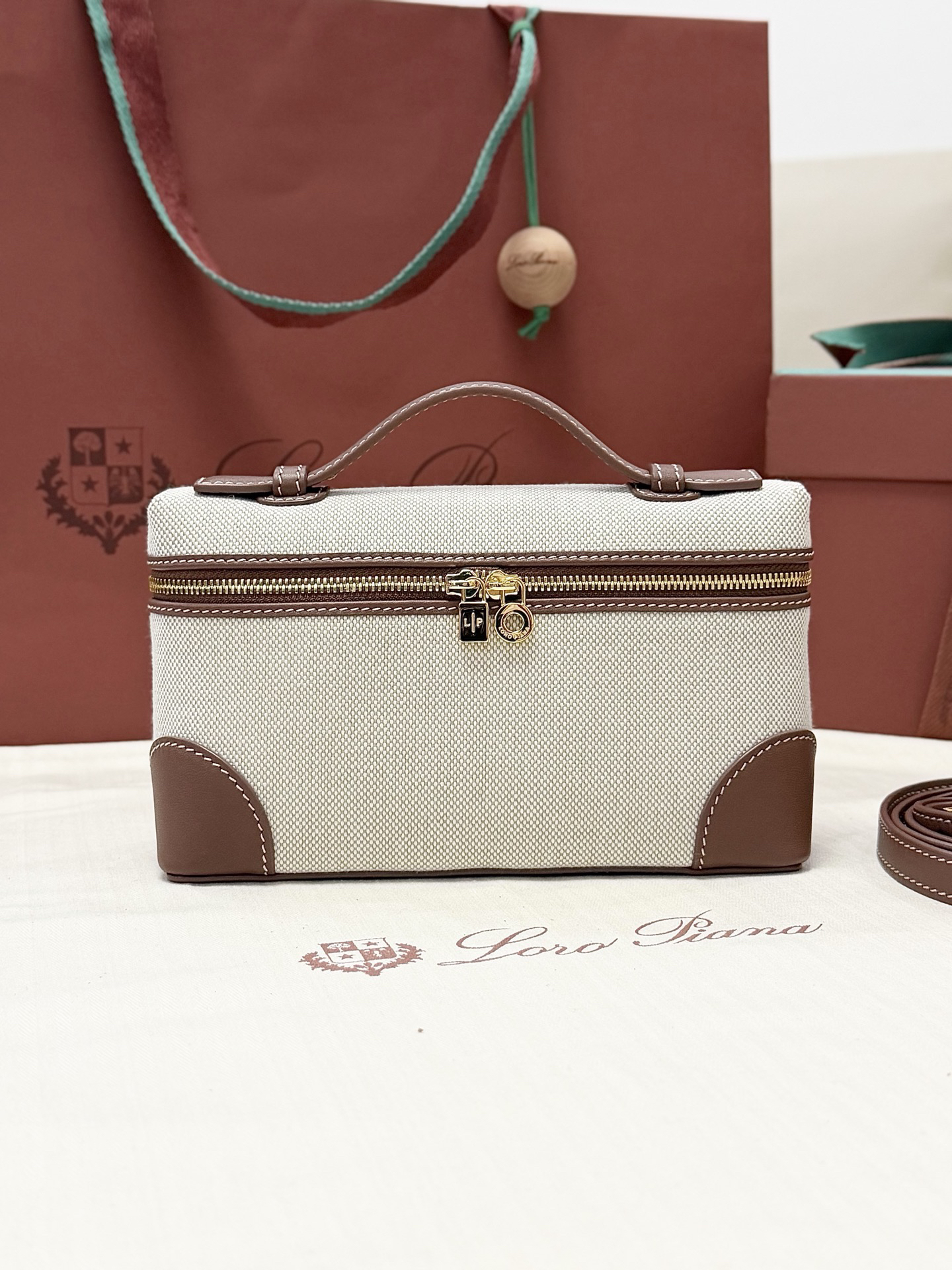[TOP] Loro Piana Extra Bag Canvas 11x19x6.5cm - Beige - 711 Luxury