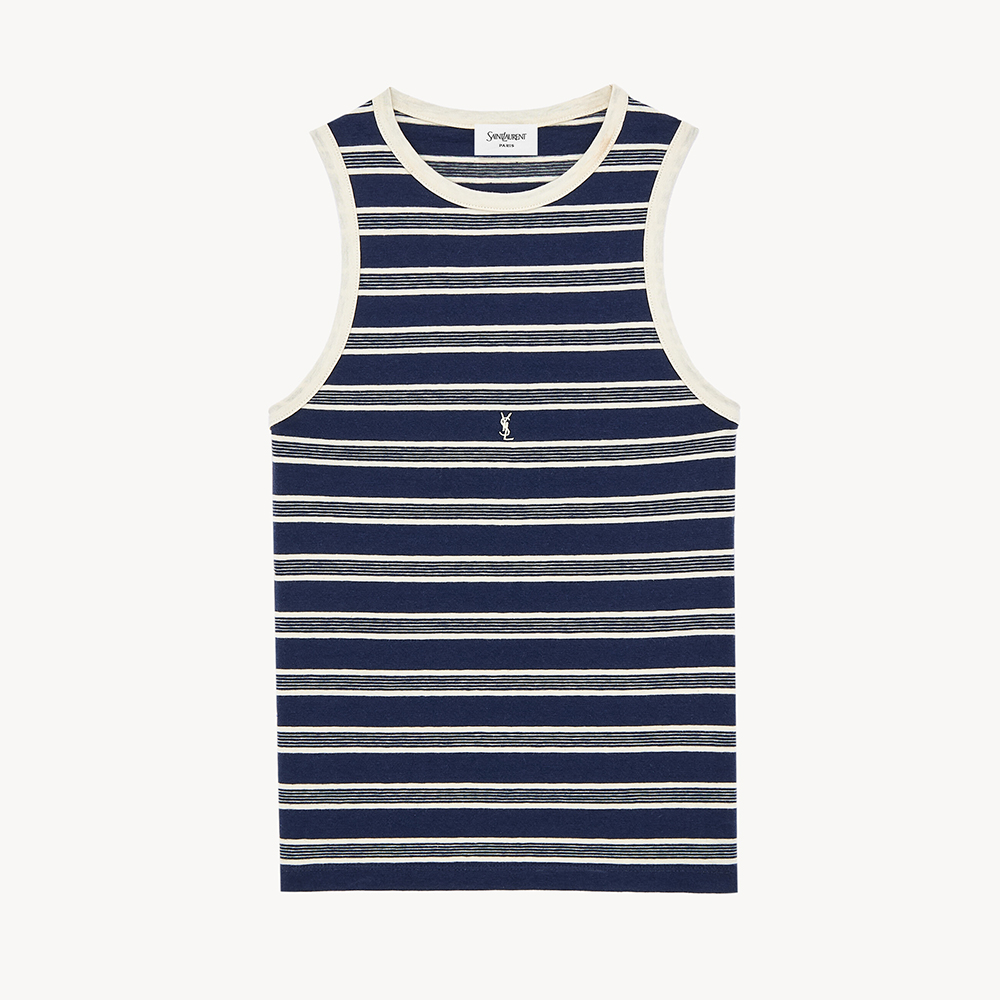 Saint Laurent blue Clothing Saint Laurent Cassandre Tank Top in Striped Cotton Jersey in Blue #379142 View 2 | Nigo Office