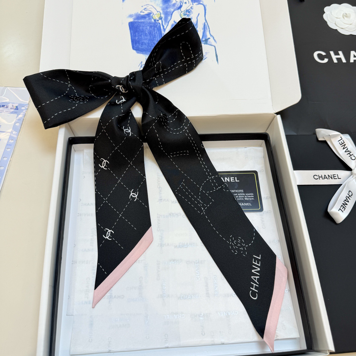 [TOP] CHANEL Twilly Scarf 120x6cm - Black - 711 Luxury