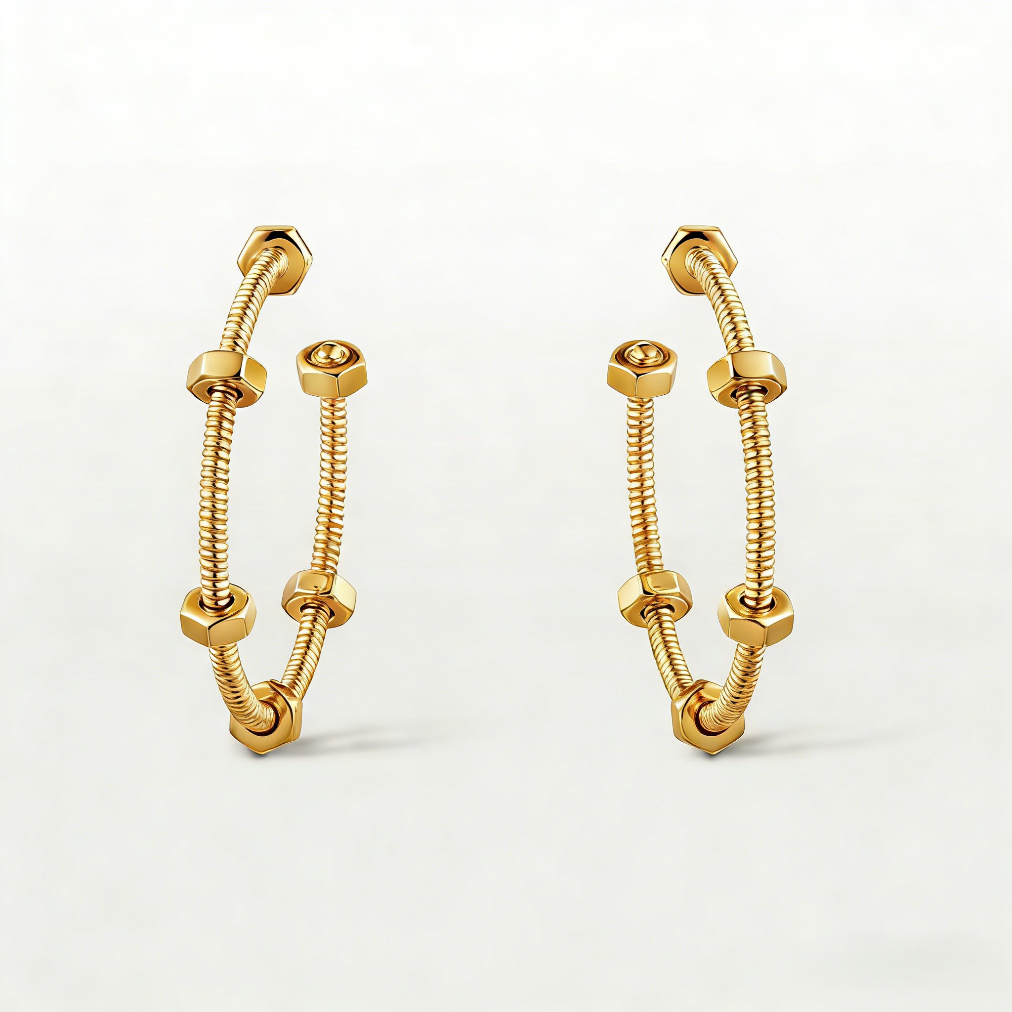 Carty Spiral Earrings, Yellow Gold，Hexagonal Nut