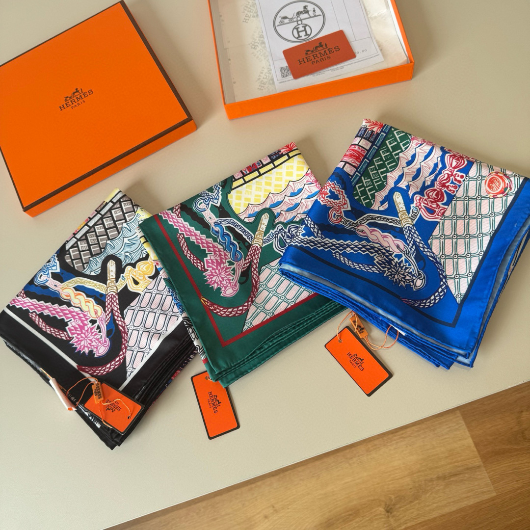 [TOP] HERMES Square Silk Scarf 90*90cm - 3 Colors