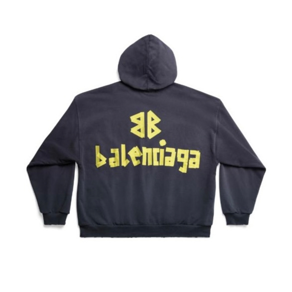 Balenciaga Tape Type Ripped Pocket Dark Blue Velvet Large Fit Hoodie #152475
