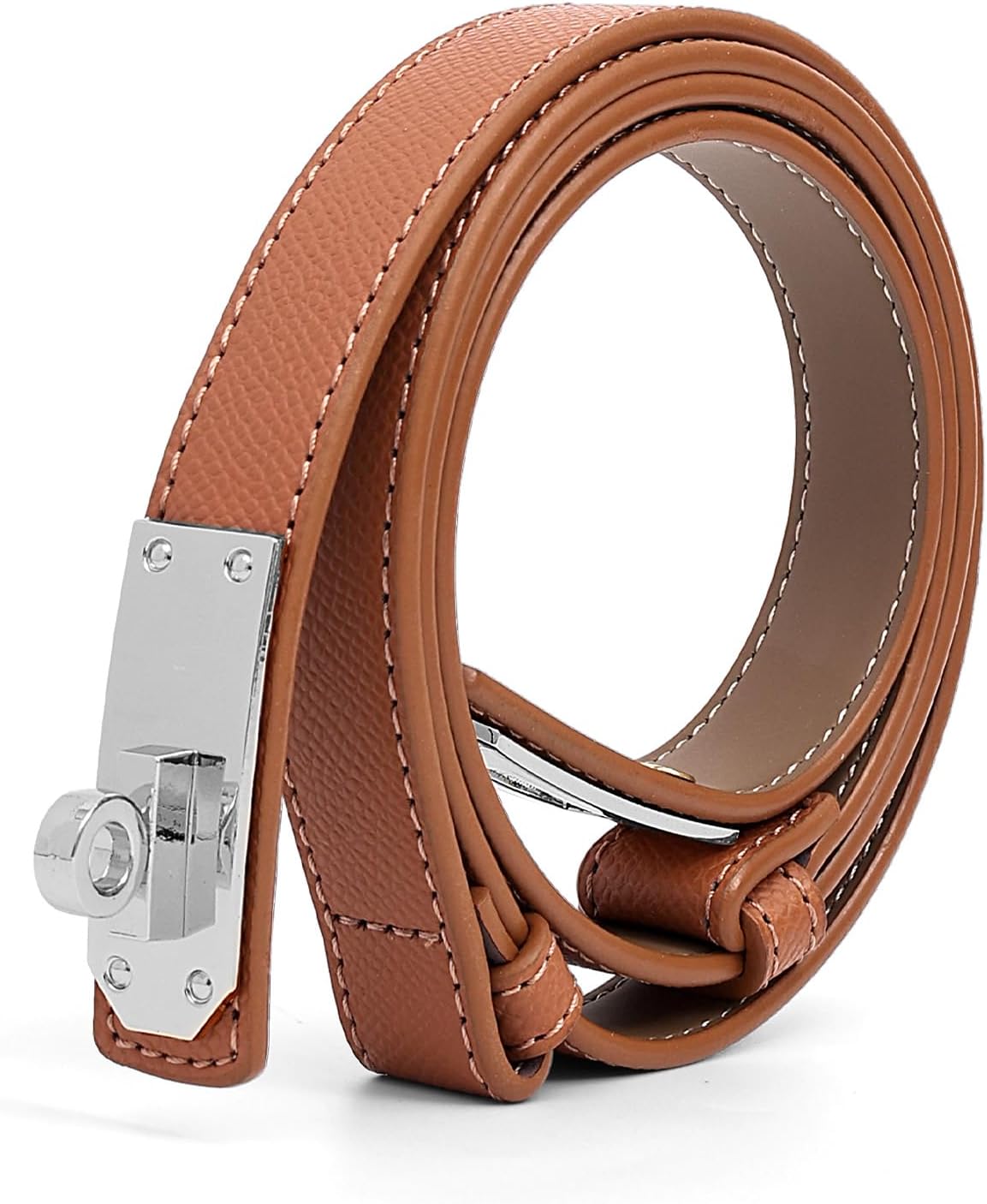 Asaloy Women's Thin Leather Belts with Turn Lock Buckle,Belt Women Adjustable for Pants Dresses Jeans Coats