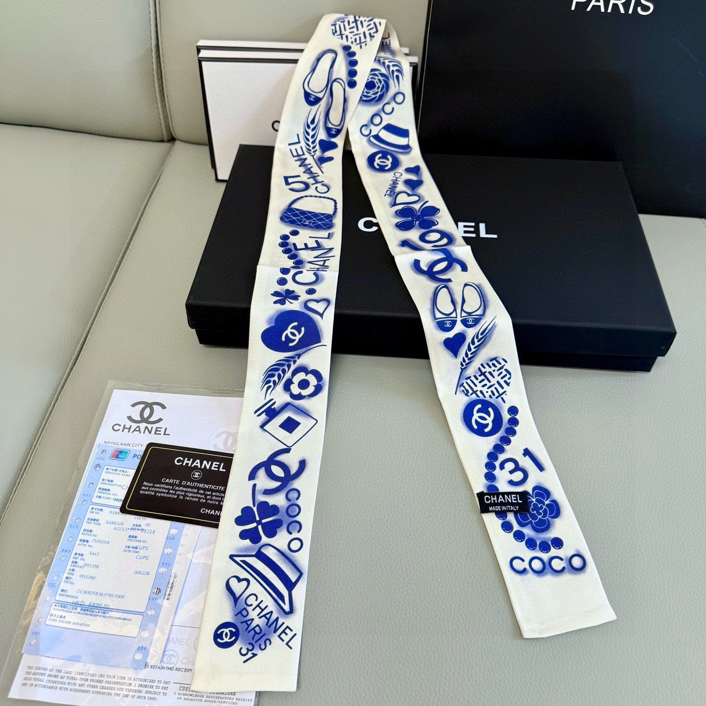 [TOP] CHANEL Twilly Scarf 120x6cm - White - 711 Luxury