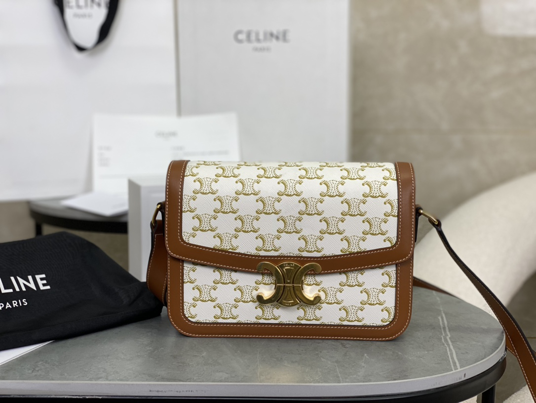 [TOP] CELINE Triomphe Bag Box Leather 22.5x16.5x7.5cm - White - 711 Luxury