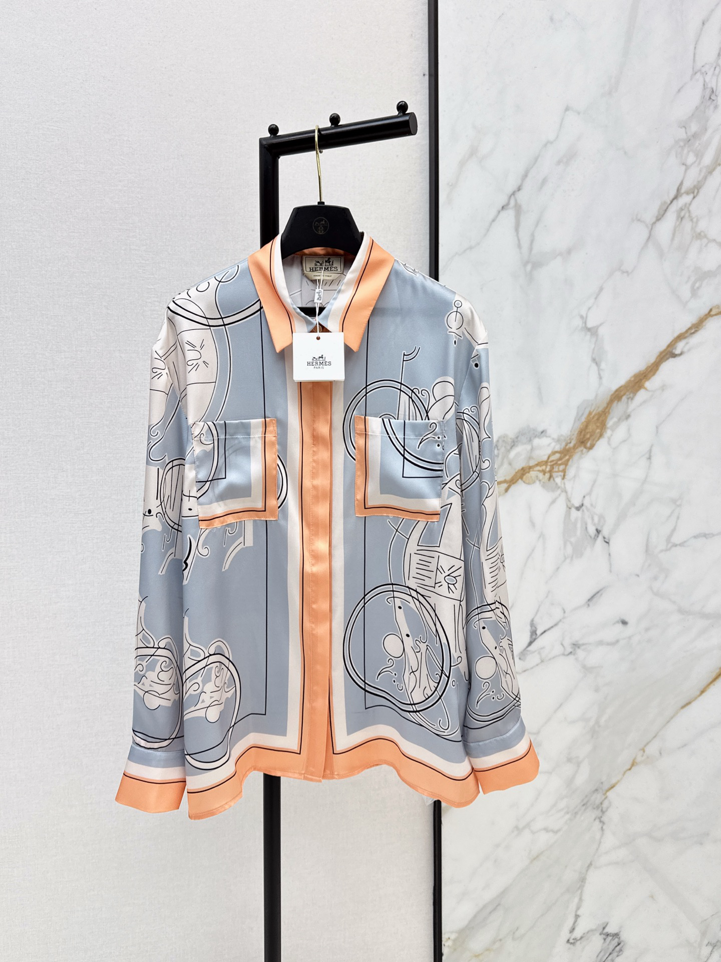 [TOP] HERMES Printed Shirt - Blue