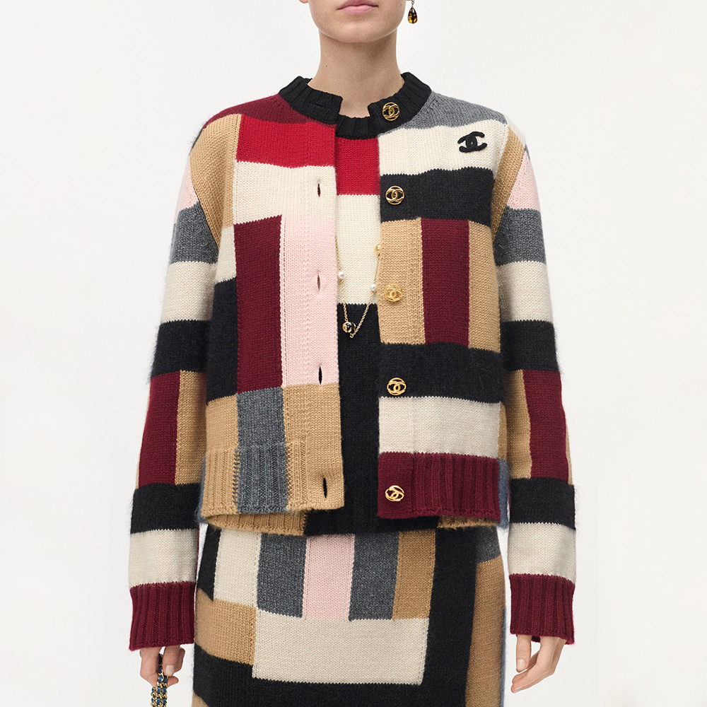Chanel black Clothing CHANEL Cardigan Cashmere Wool Black Red Multicolor #396189 | Nigo Office