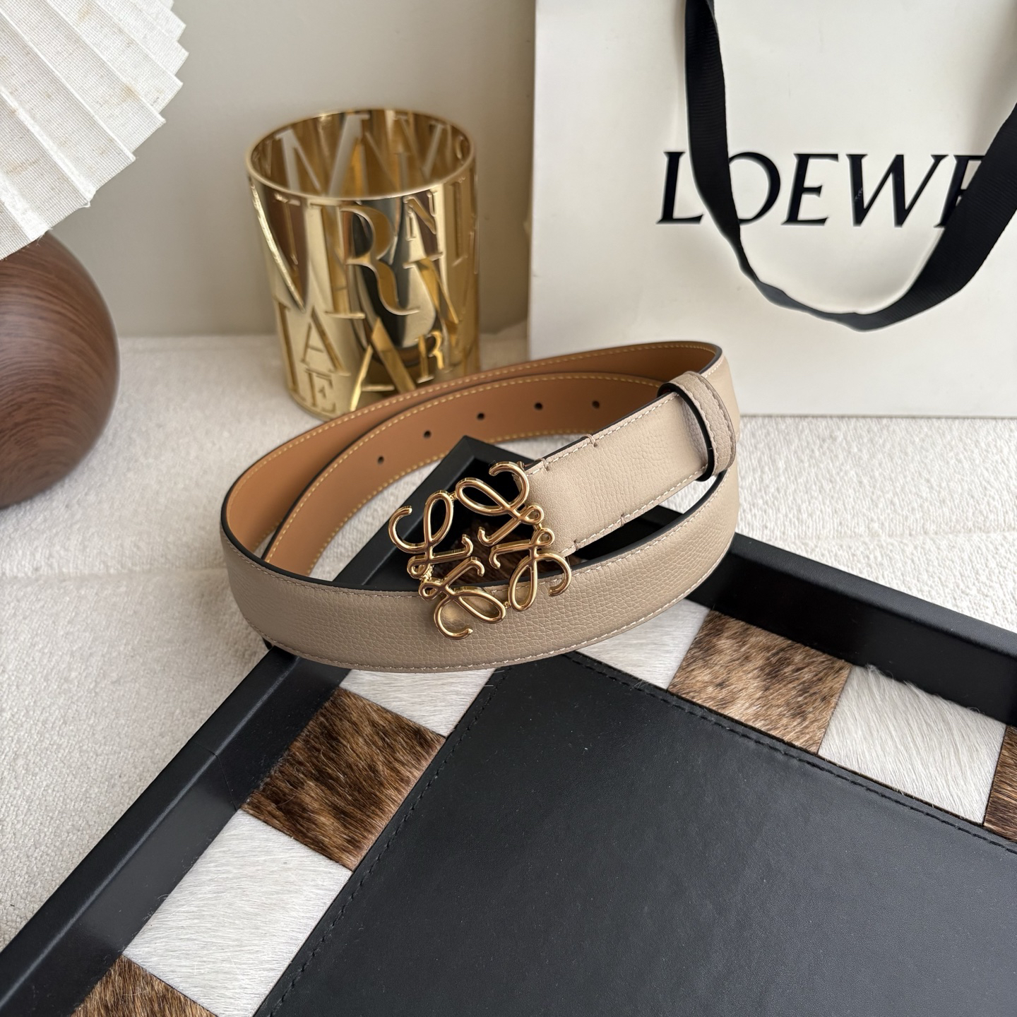 [TOP] LOEWE Leather Belt 2.8cm - Grey - 711 Luxury