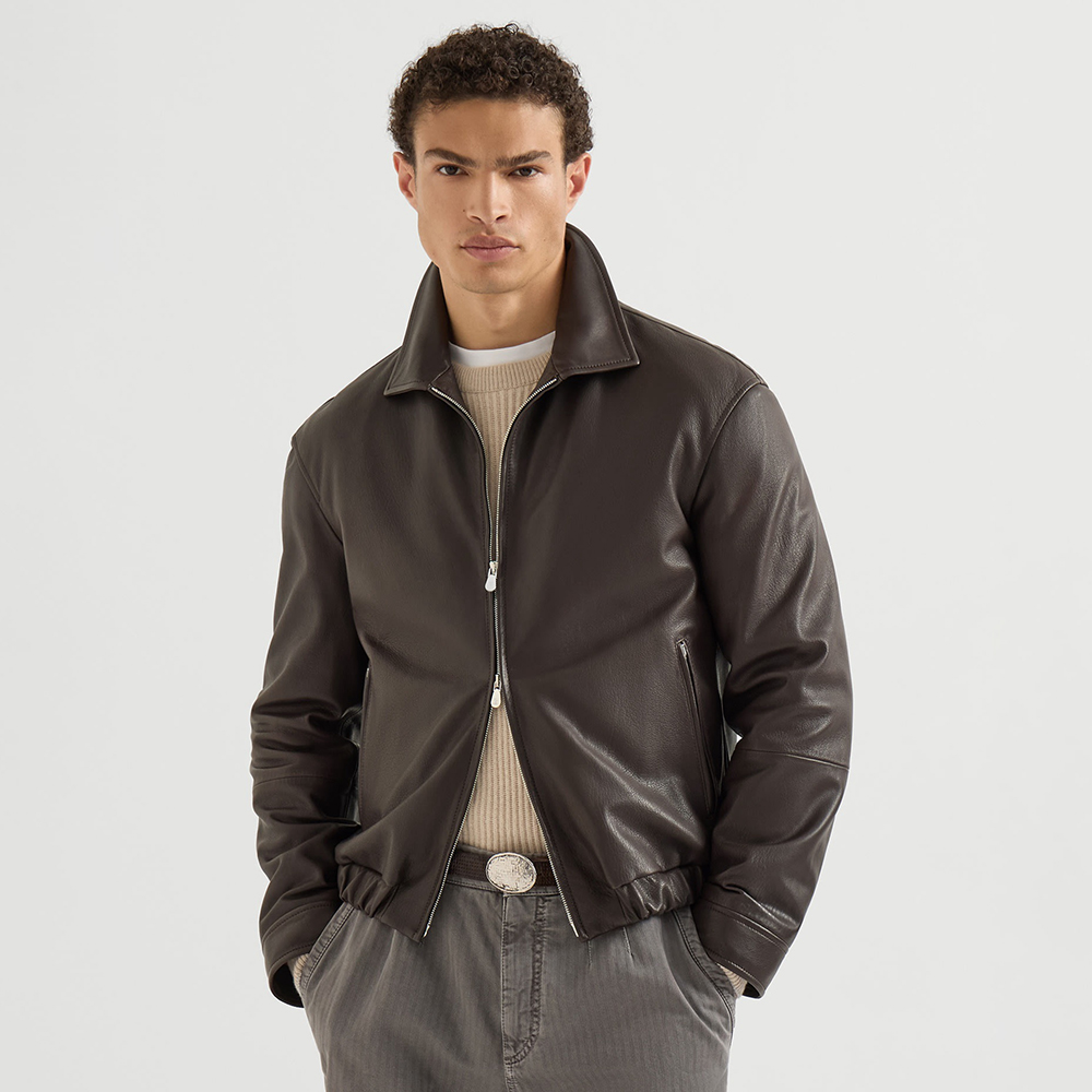 Brunello Cucinelli Clothing Brunello Cucinelli Perforated Nappa Leather Bomber Jacket #394988 | Nigo Office