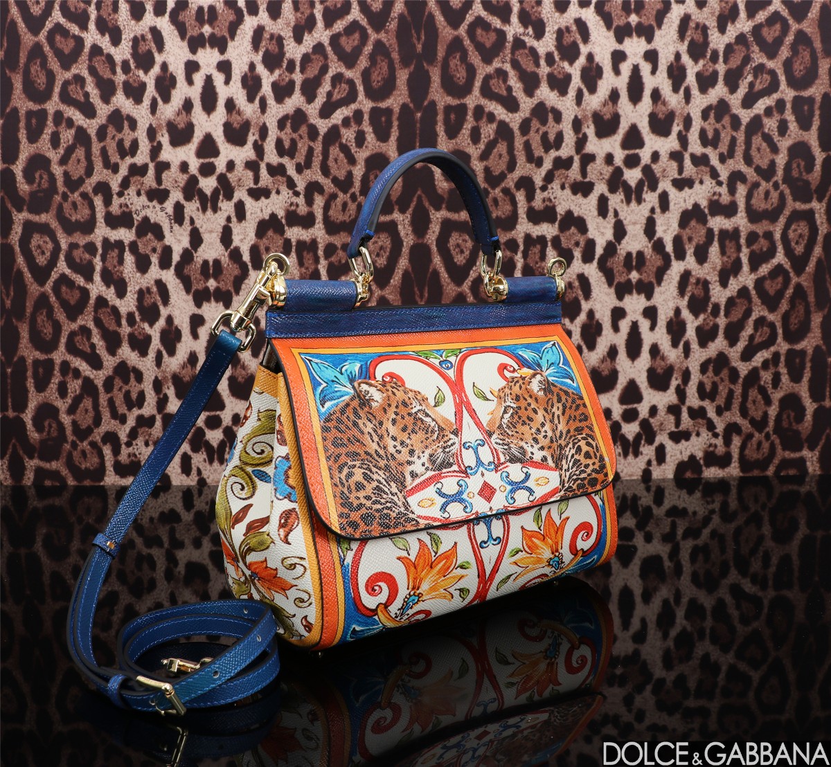 [TOP] Dolce & Gabbana D&G Printed Sicily Bag 25x12x20cm - Blue/White