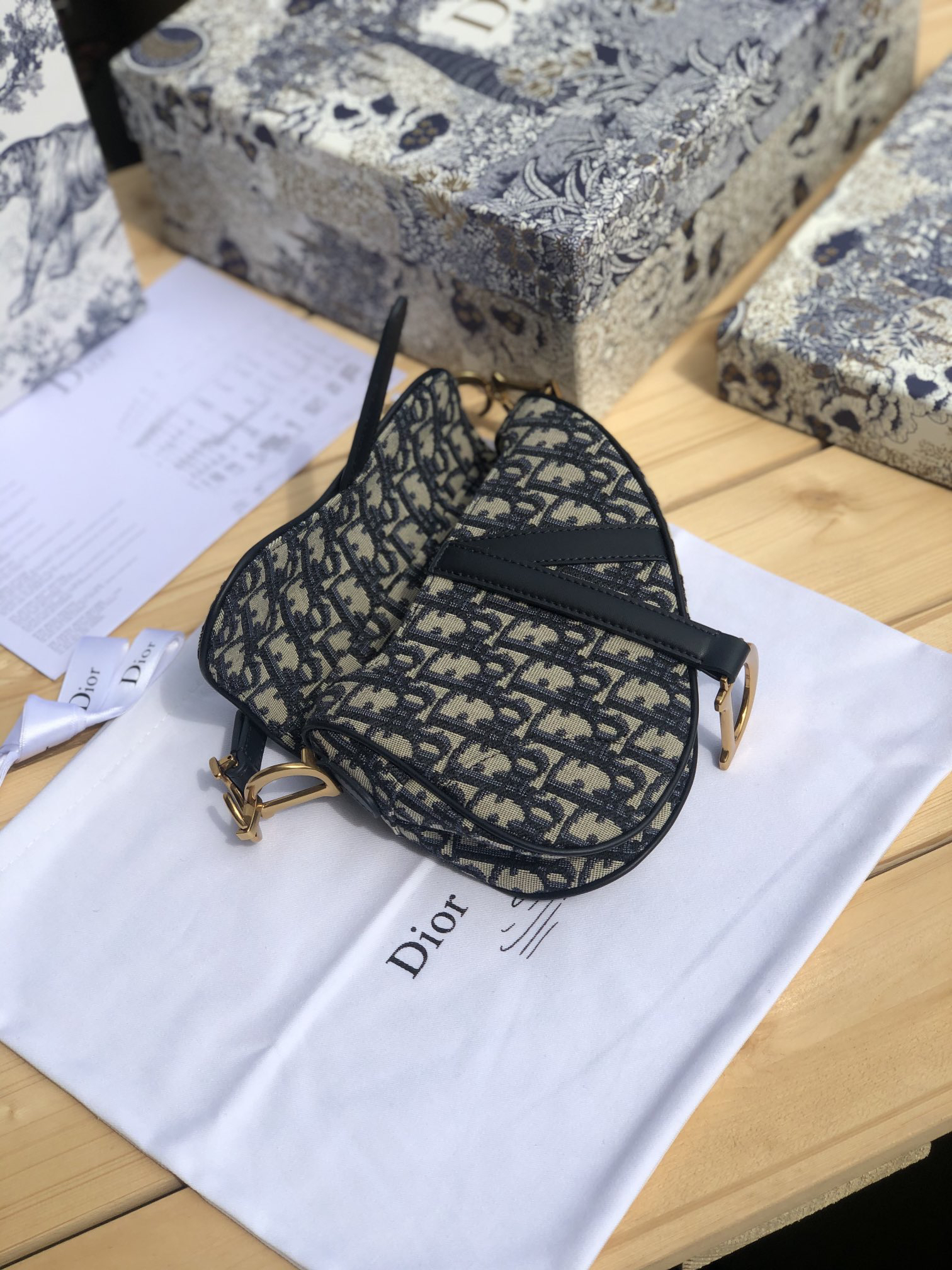 [TOP] Christian Dior Saddle Bag Oblique 21x18x5cm - Navy Blue