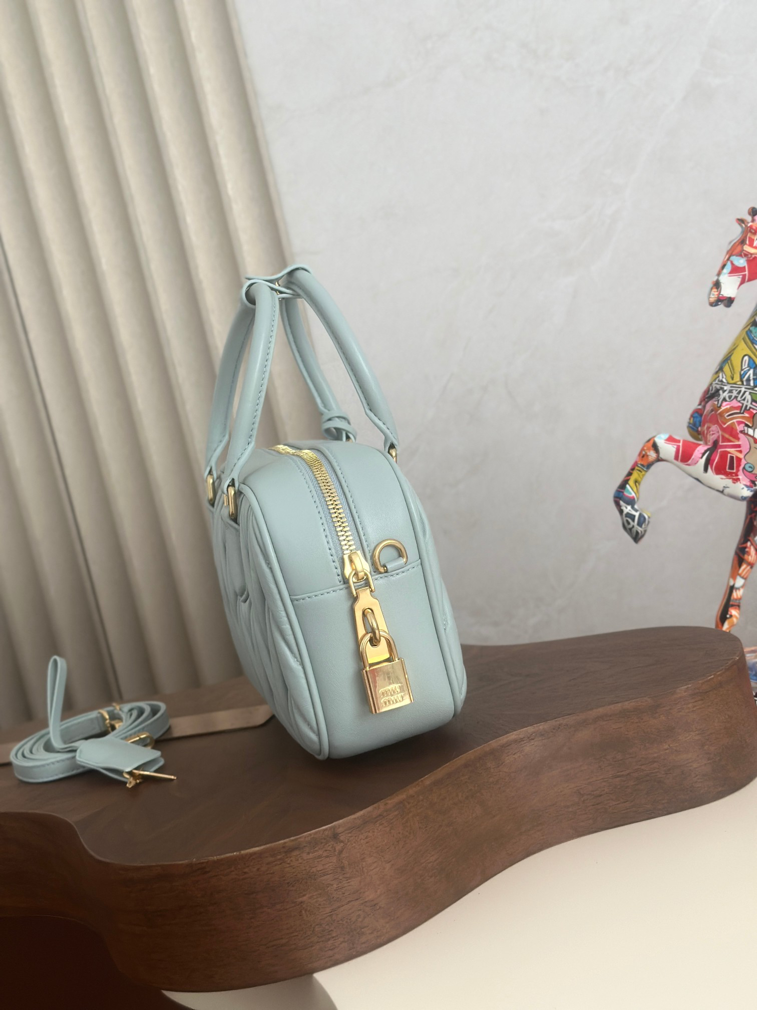 [TOP] Miu Miu Too Pretty Bowling Bag Lambskin 24x16x7.5cm - Blue - 711 Luxury