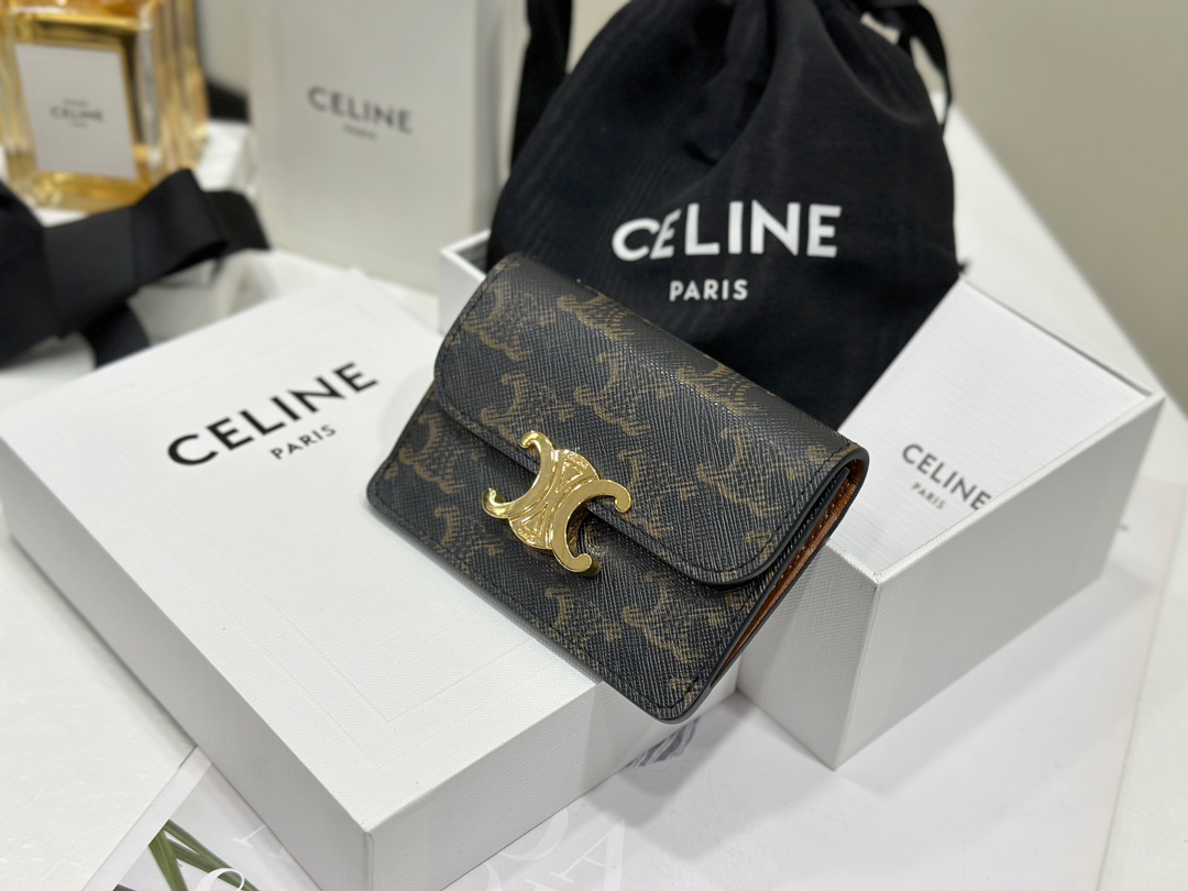 [TOP] CELINE Triomphe Card Holder Cowhide 10x7.5x2cm - Black - 711 Luxury