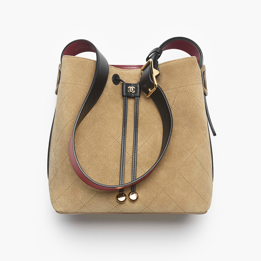 Chanel black Bag CHANEL Bucket bag Suede Calfskin Calfskin Gold-tone Metal Dark Beige Black #396361 | Nigo Office