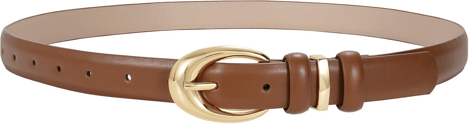 TRIWORKS Women Leather Belt for Jeans Pants Fashion Ladies Skinny Faux Leather Dress belt with Gold Buckle