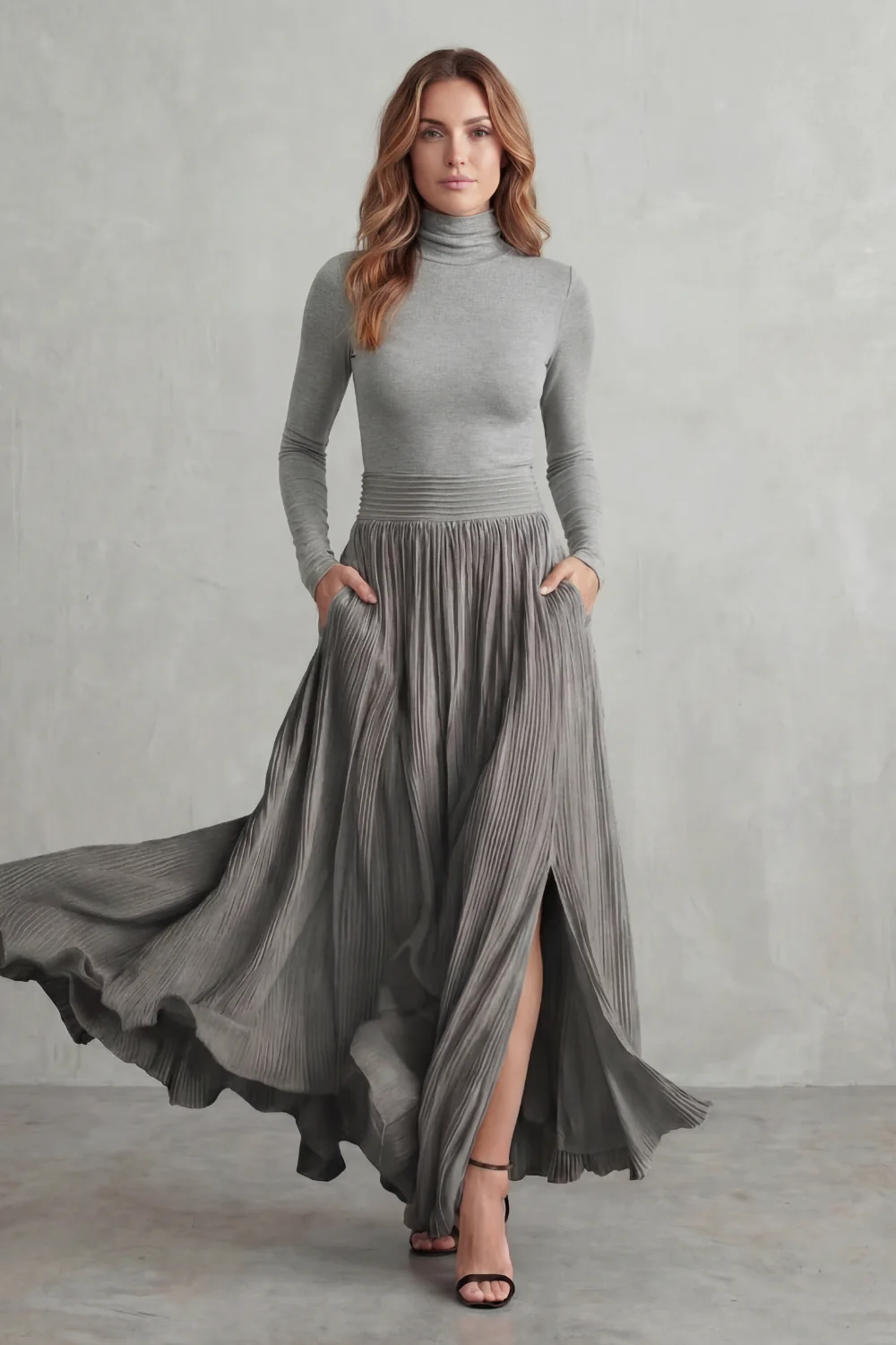 Neravelle – Pleated flow silhouette – Two-piece turtleneck set
