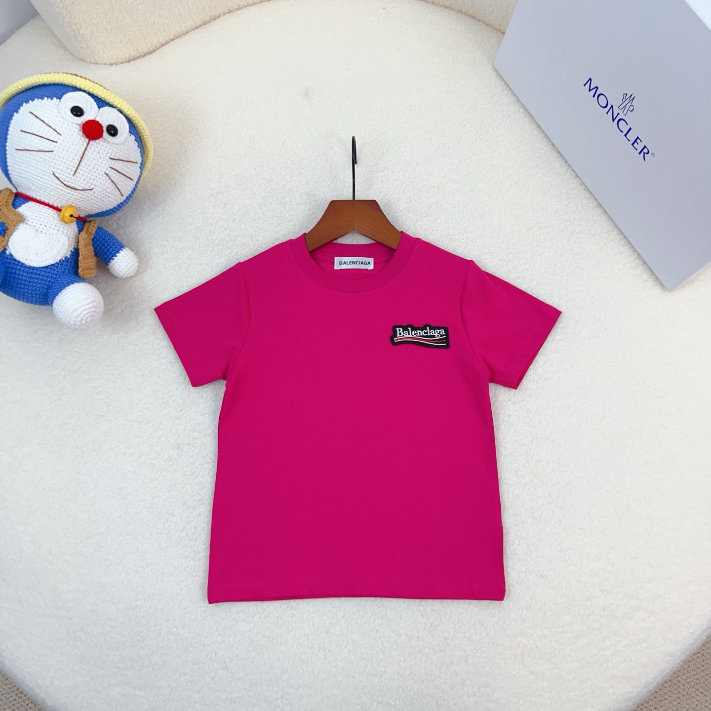 Balenciaga Unisex Kids Woven Patch Logo Crew Neck Short Sleeve T-Shirt Cotton Modal Boys Girls Summer Basic Tee Sizes 90-170