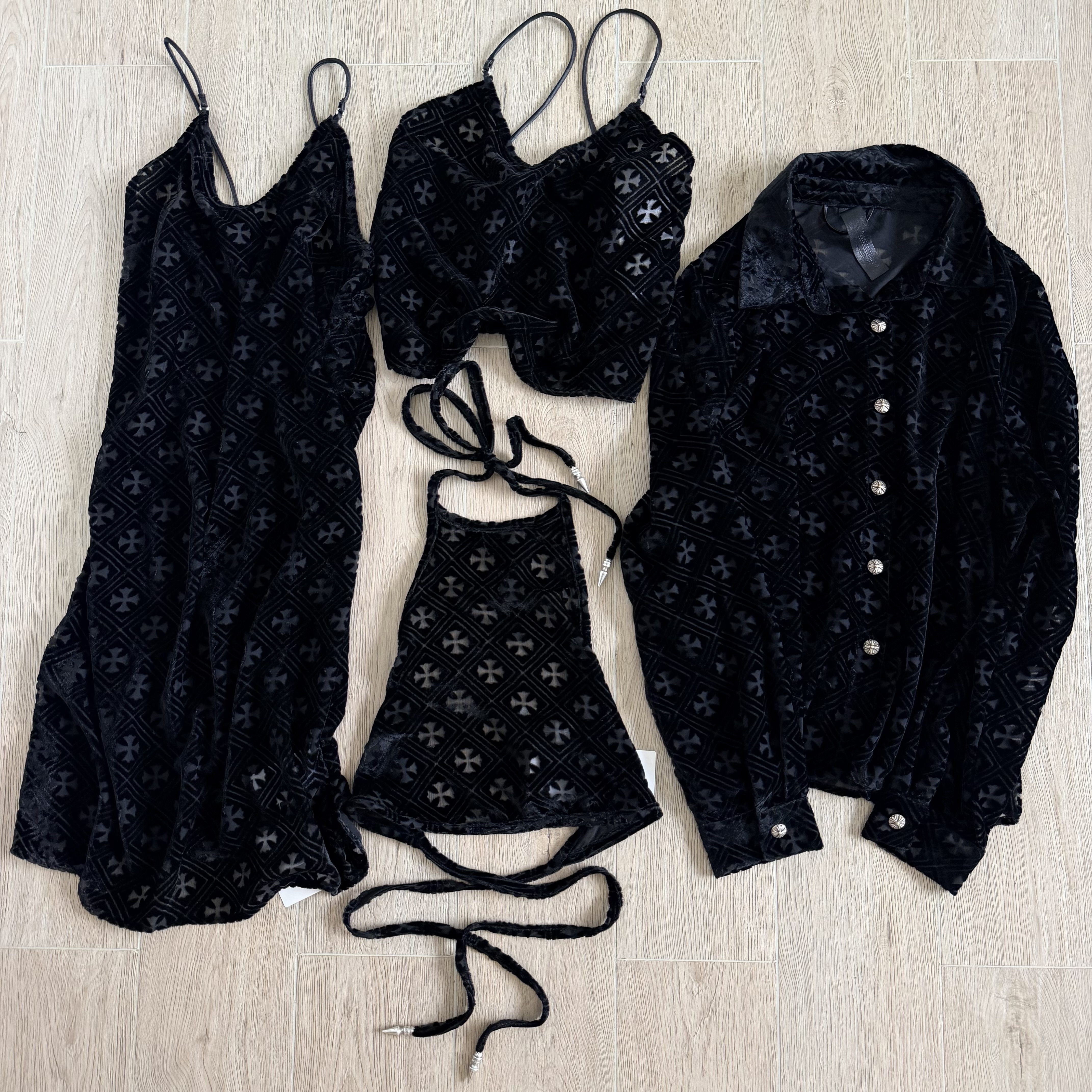 Chrome Hearts Velvet Printed Shirts Suspender Vest Dress #393051