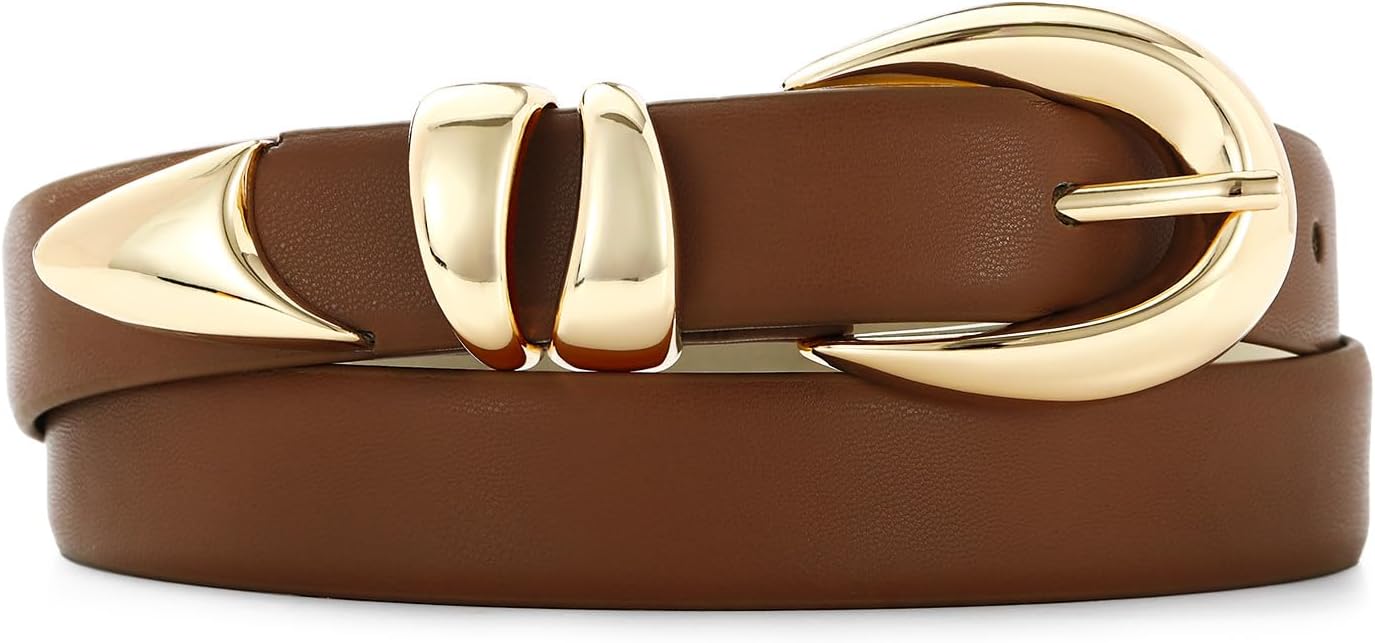 RISANTRY Leather Belt for Women Stylish Design with Gold Buckle Ladies Black Belt Perfect for Jeans Dresses
