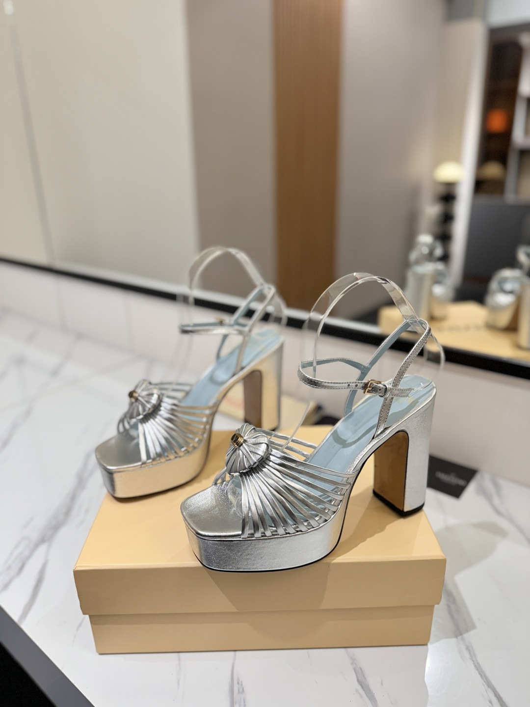 [TOP] VALENTINO 11cm High Heel Sandals - Silver - 711 Luxury