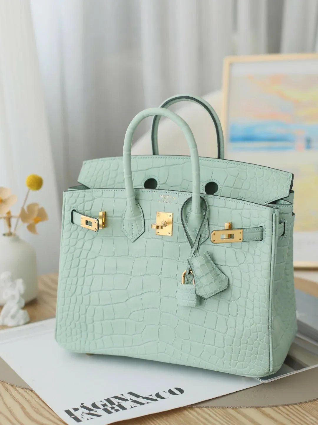 Hermes Birkin 35  custom Nile Lemon green Crocodile