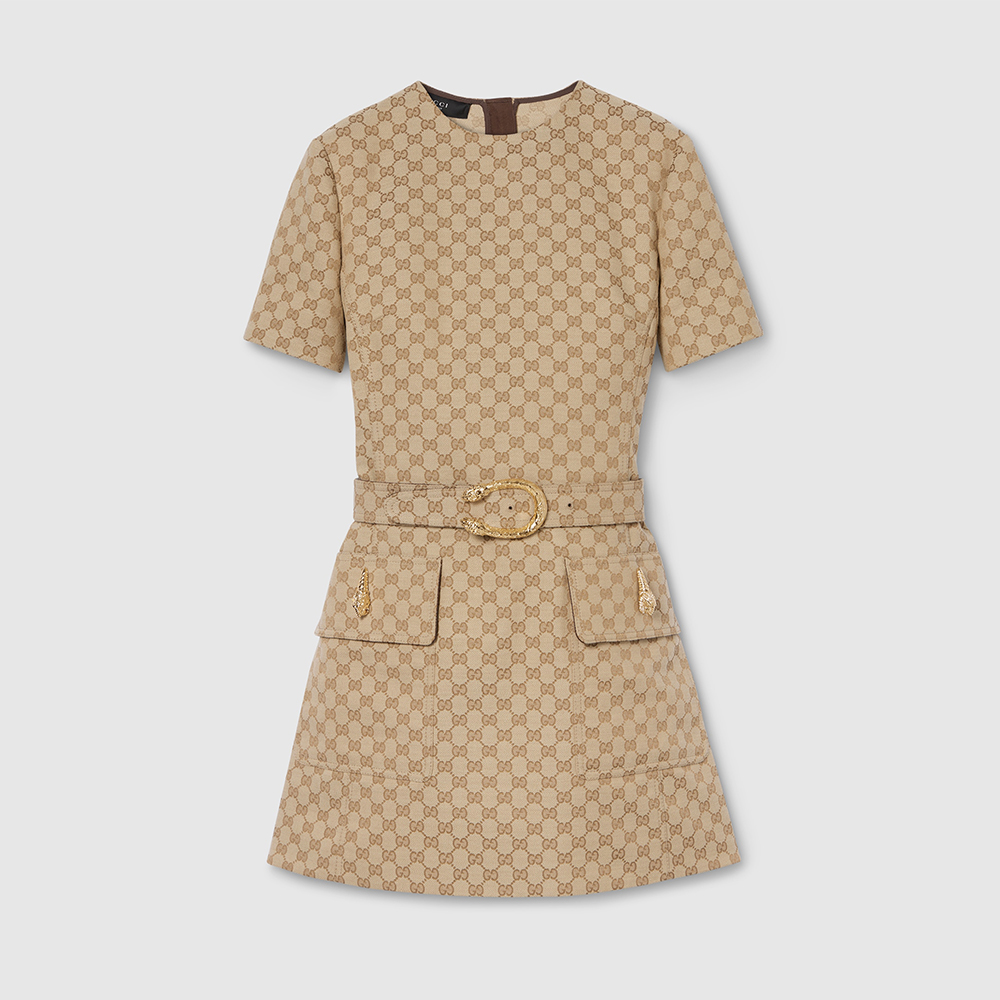 GUCCI GG  Cotton Canvas Fabric Dress in Sand #378357
