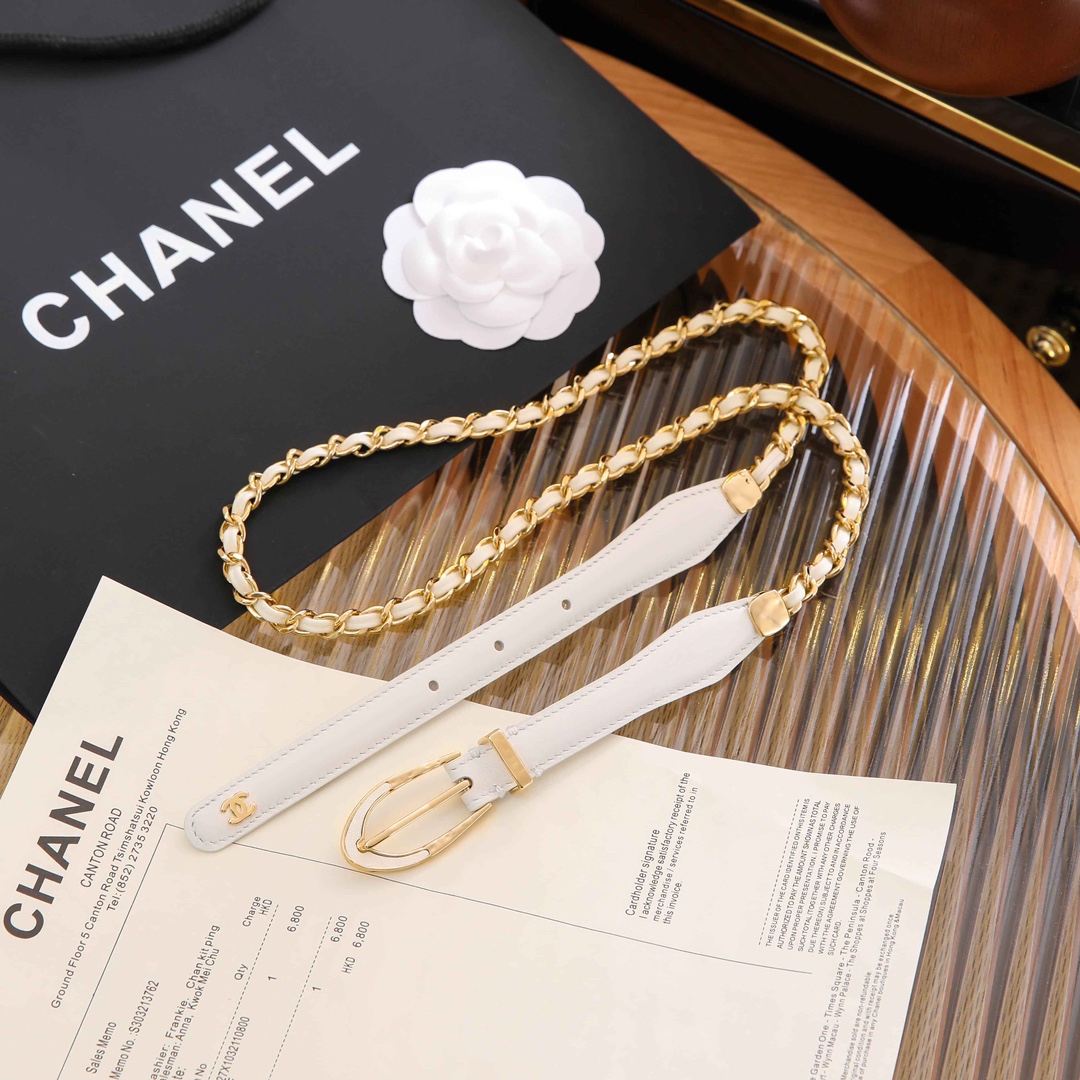 [TOP] CHANEL Chain Belt - White - 711 Luxury