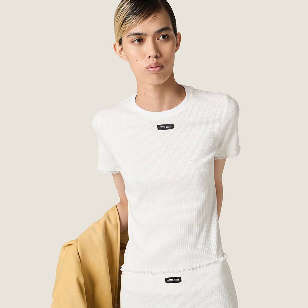 Designer white Clothing MiuMiu White Cotton T-shirt #390456 View 3 | Nigo Office