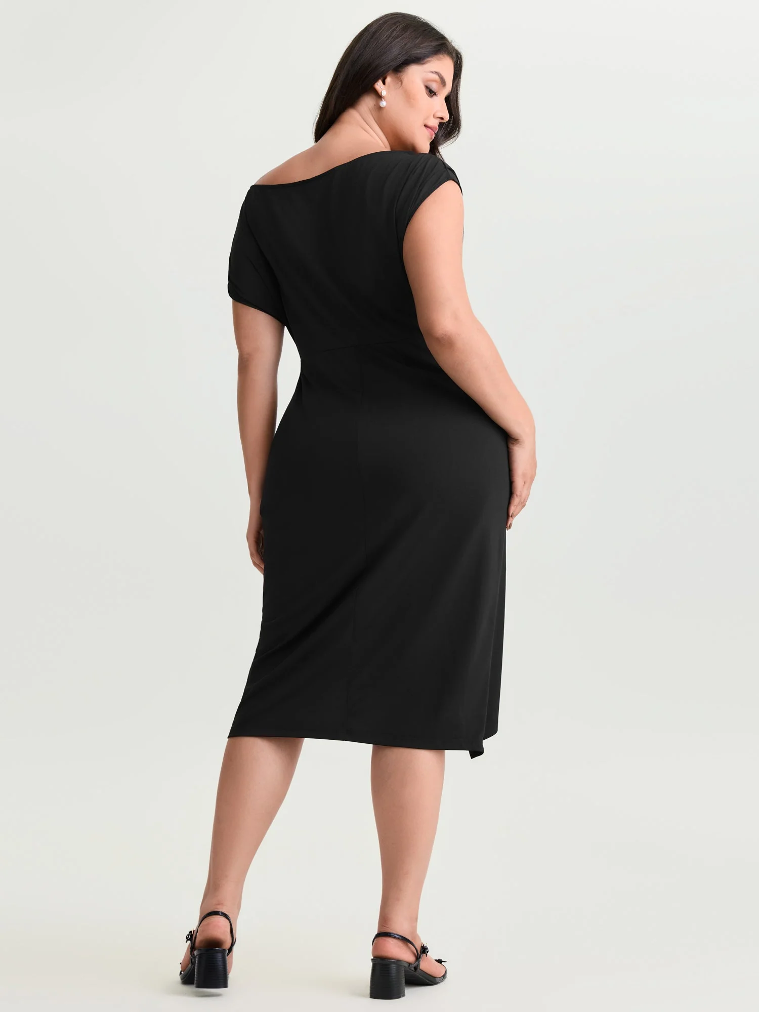 One-Shoulder Draped Sheath Midi Dress