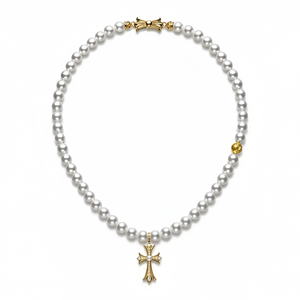 Chrome Hearts Jewelry Chrome Hearts x Mikimoto Pearl Cross Necklace #395633 View 2 | Nigo Office