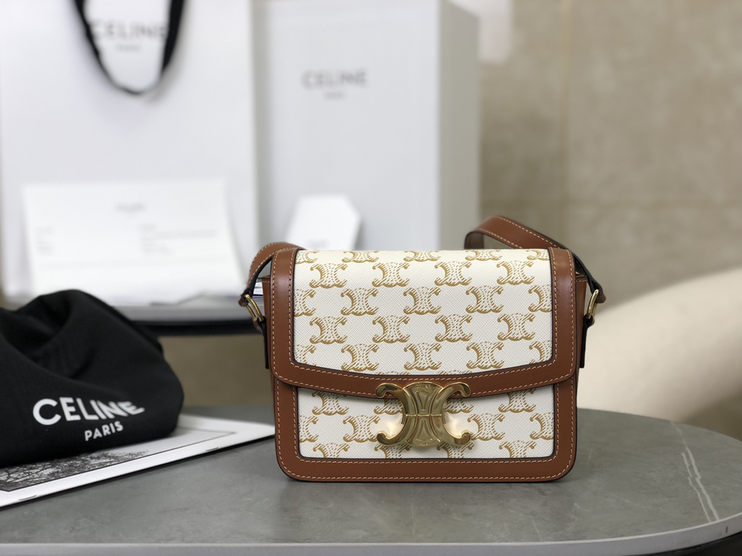 [TOP] CELINE Triomphe Bag Box Leather 18.5x14x6cm - White - 711 Luxury