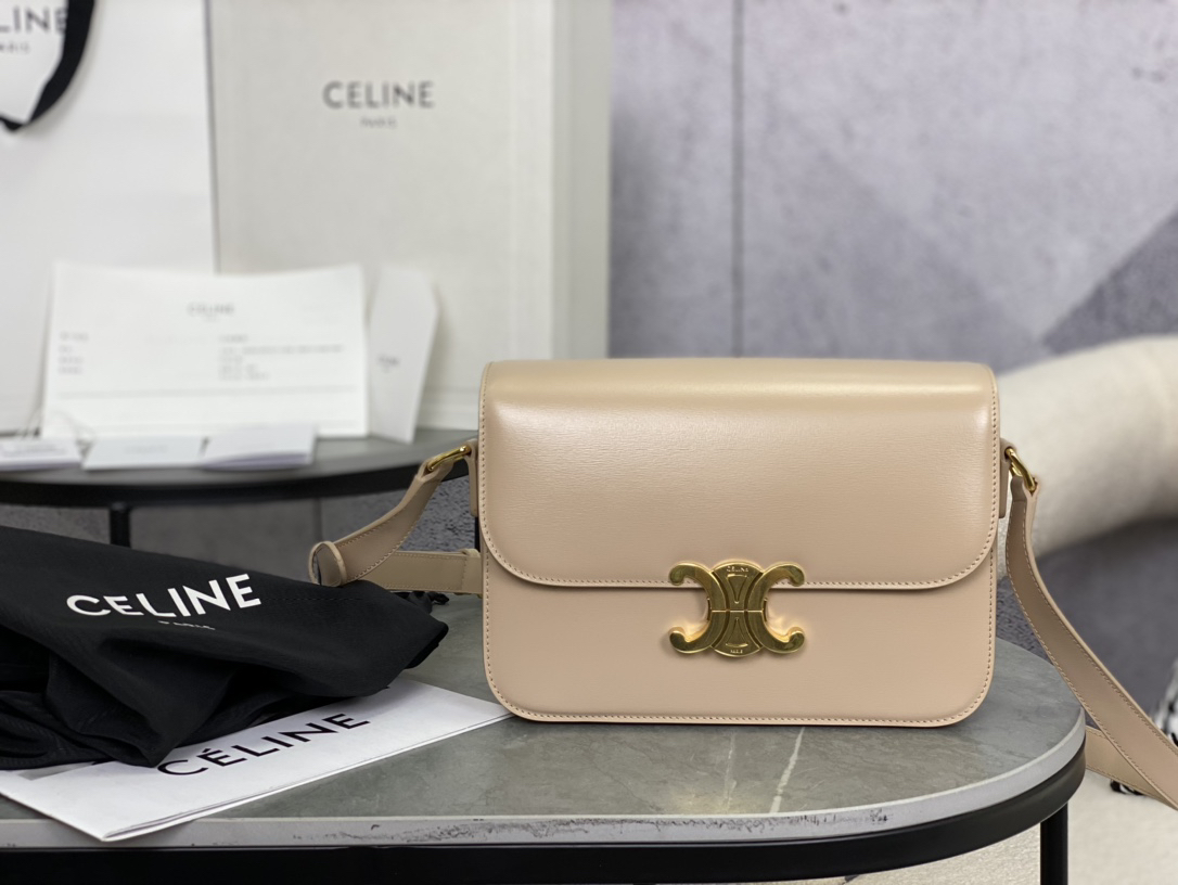 [TOP] CELINE Triomphe Bag Box Leather 22.5x16.5x7.5cm - Beige - 711 Luxury