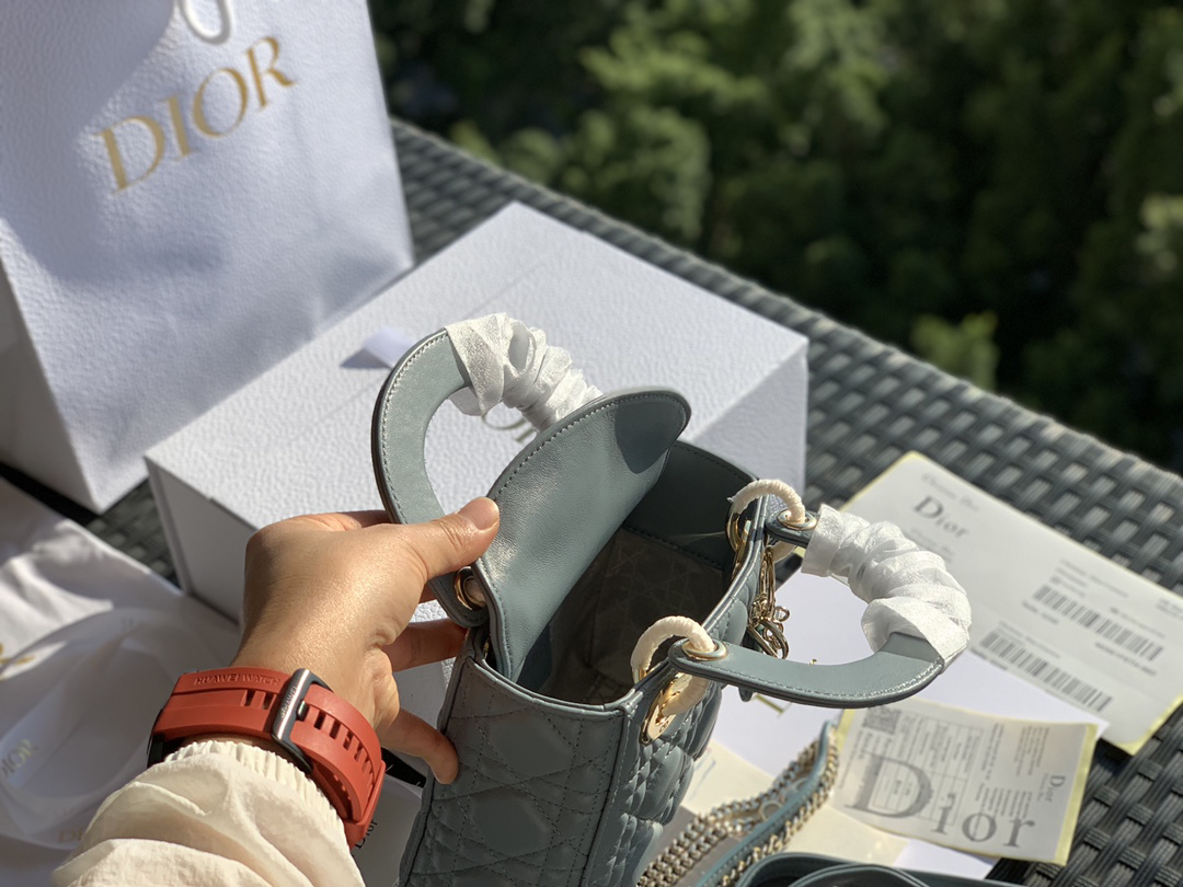 [TOP] Christian Dior Lady Dior Bag Lambskin 17x15x7cm - Blue