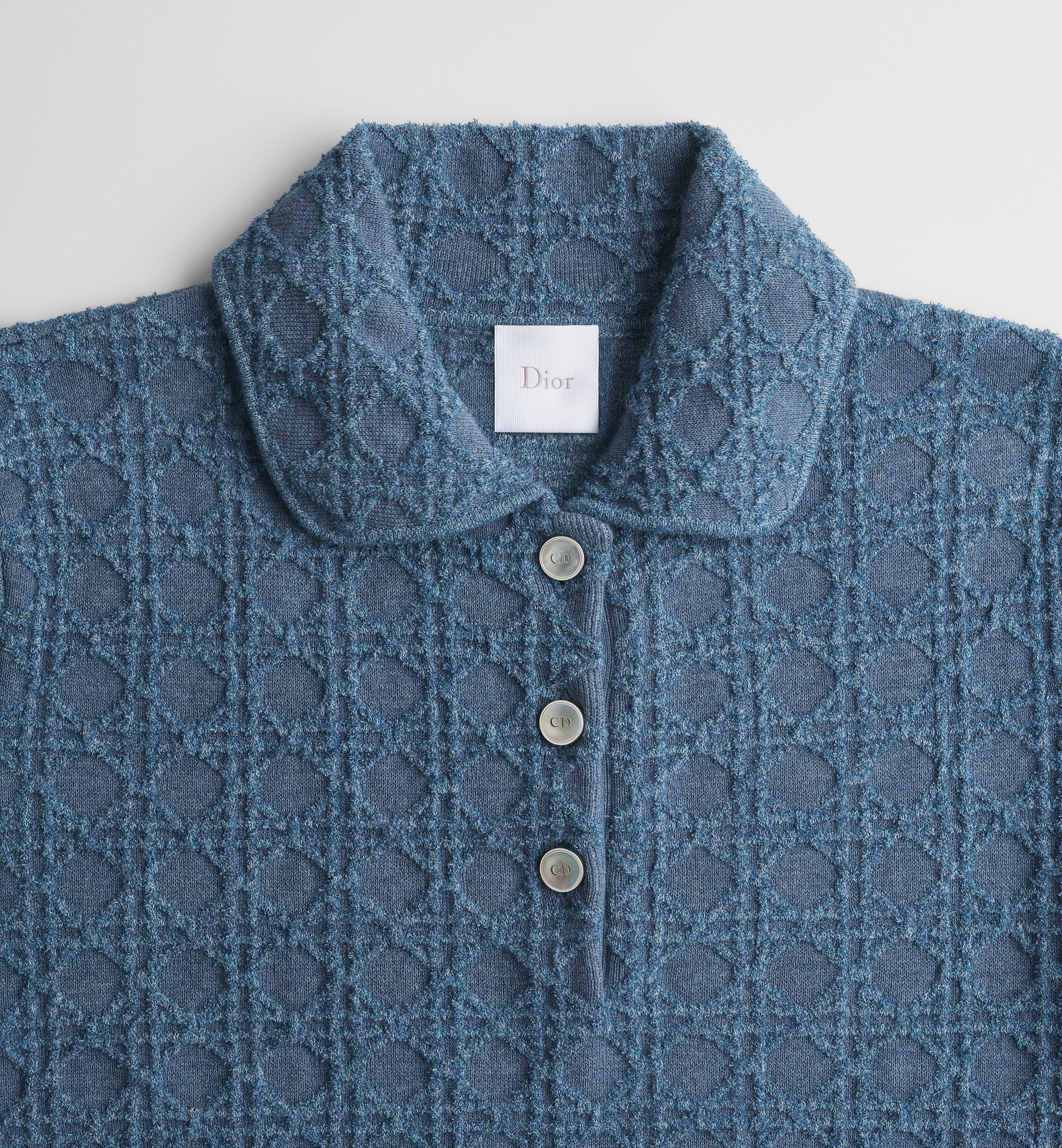 DIOR Short Macrocannage Dress Light Blue Cotton-blend Bouclé Knit #385170