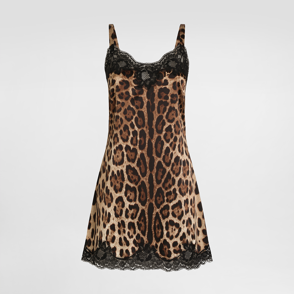 Dolce&Gabbana Leopard-print Satin Lingerie Slip With Lace Detailing in Animal Print #380455