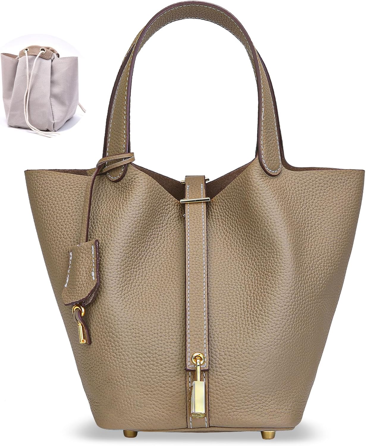 Designer Leather Bucket Bags for Women: Trendy Genuine Leather Tote Purses - Best Luxury Satchel Ladies Top-Handle Handbags for Traver & Work(Grey)