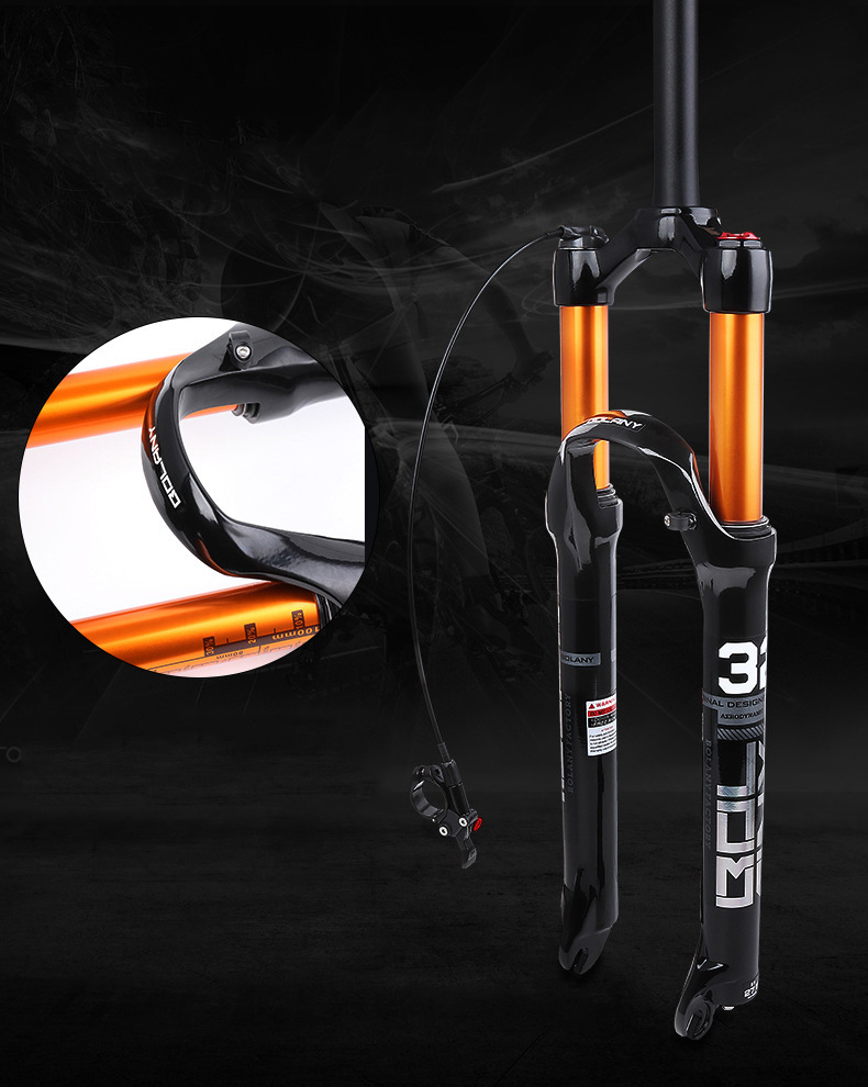 Mountain Bike Suspension Fork – MTB Air Spring Front Fork 26/27.5/29 Inch with Disc Brake, Black & Gold