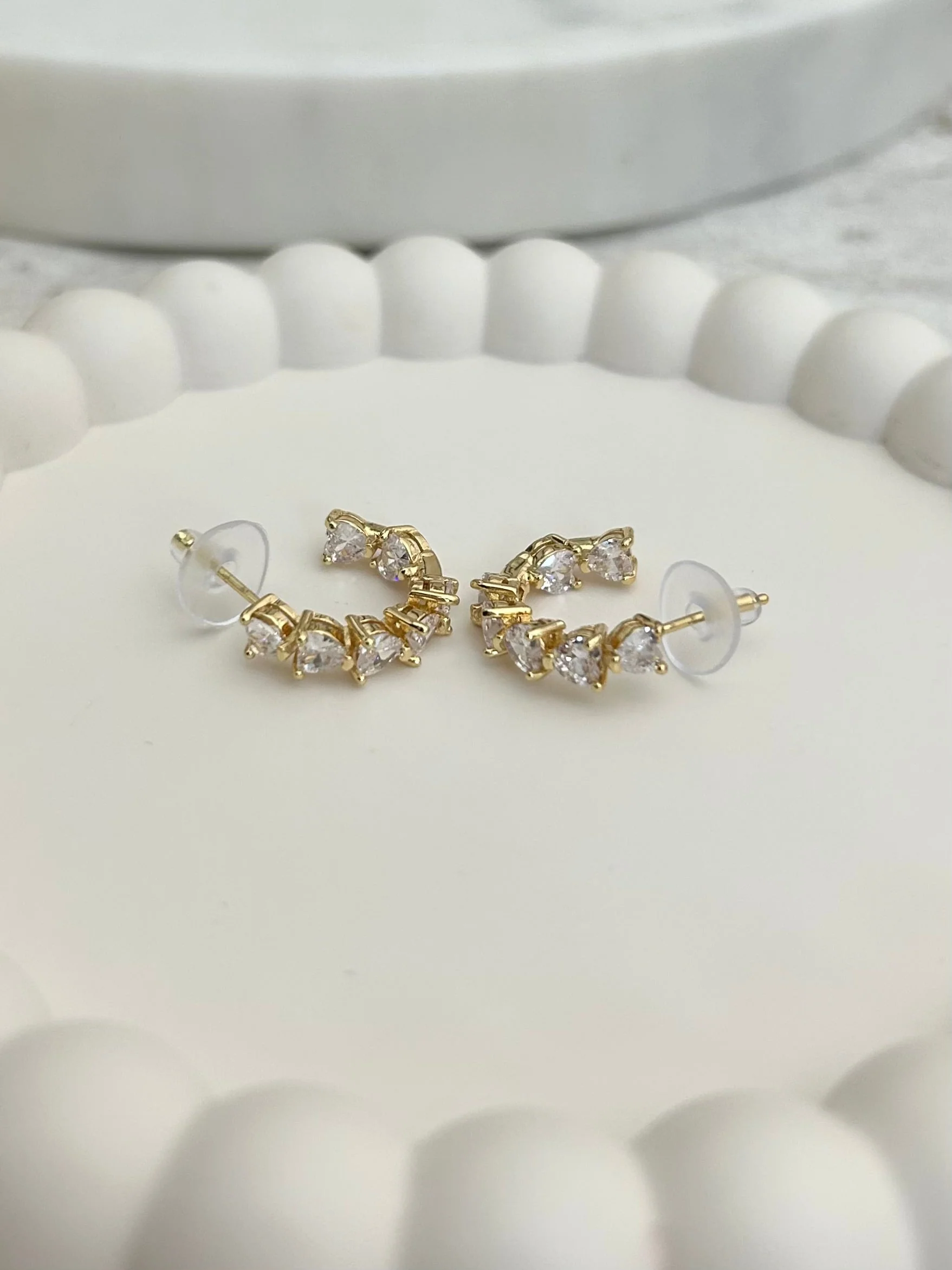 Gold Hoop Heart Diamante Earrings