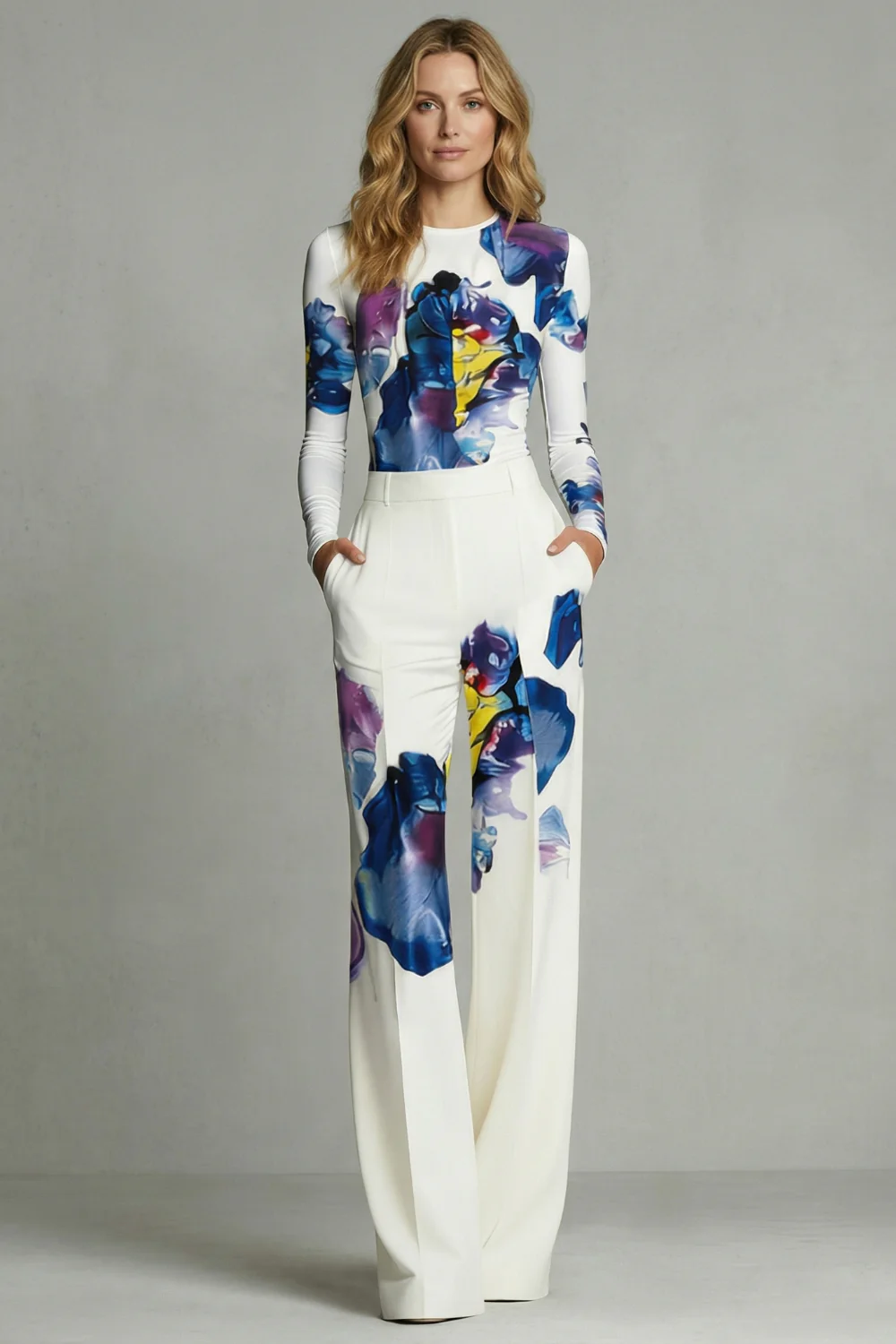 Celestique – Artistic colourblock elegance – Top and trouser set
