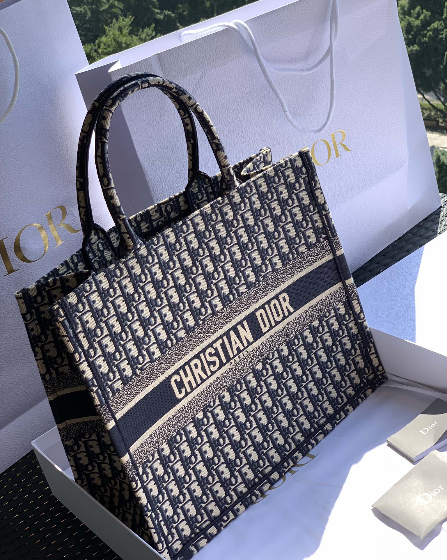 [TOP] Christian Dior Book Tote Bag 41.5x35x18cm - Navy Blue