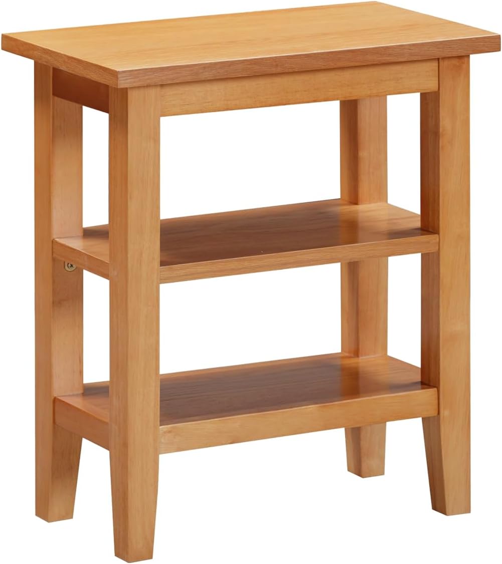 Hallowood Furniture Aston Oak Effect Small Side Table with 2 Shelves, Wooden Coffee Table with 2 Lower Open Shelves, Lamp Tables for Living Room or Hallway, Oak Bedside Tables for Small Spaces