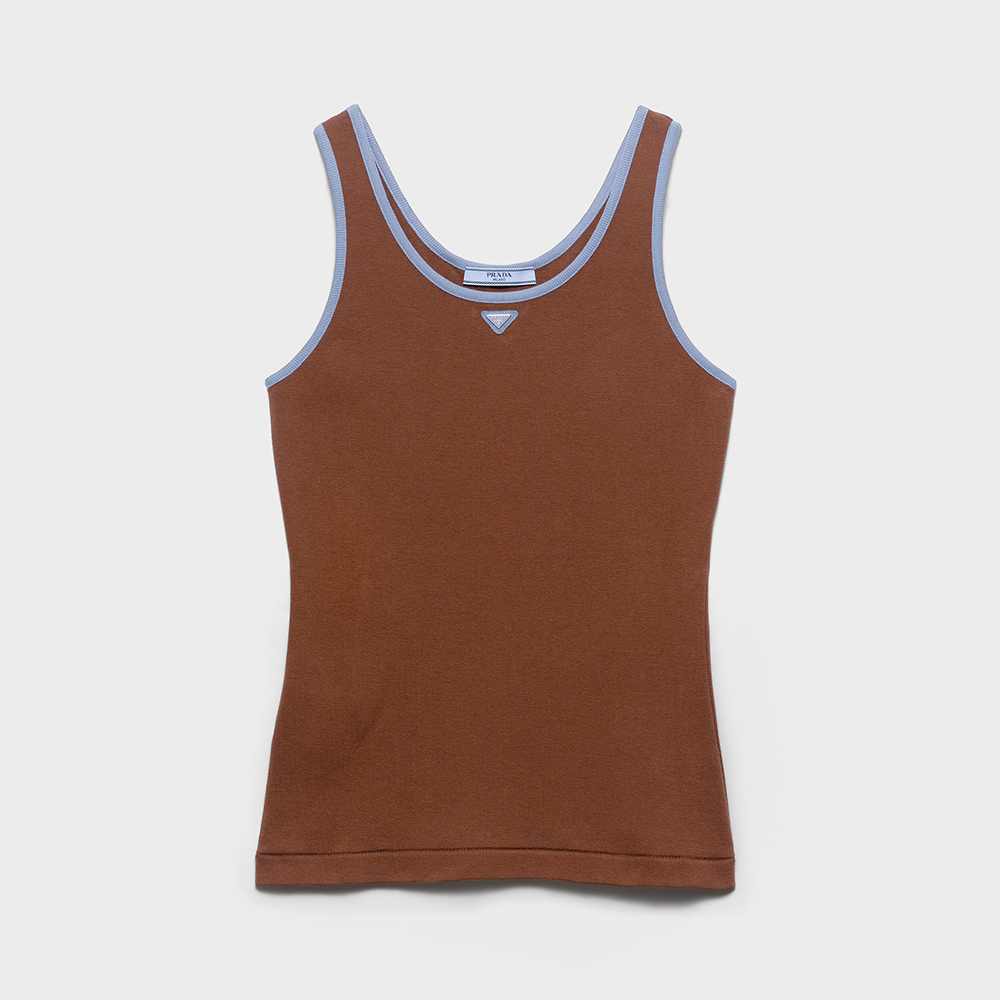 PRADA Tobacco steel Blue Old Cotton Tank Top #383260