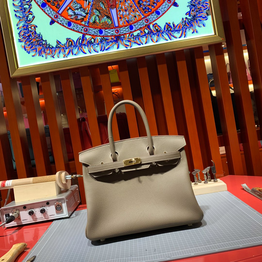 [TOP] HERMES Birkin Togo Leather 30cm - Etoupe & GHW