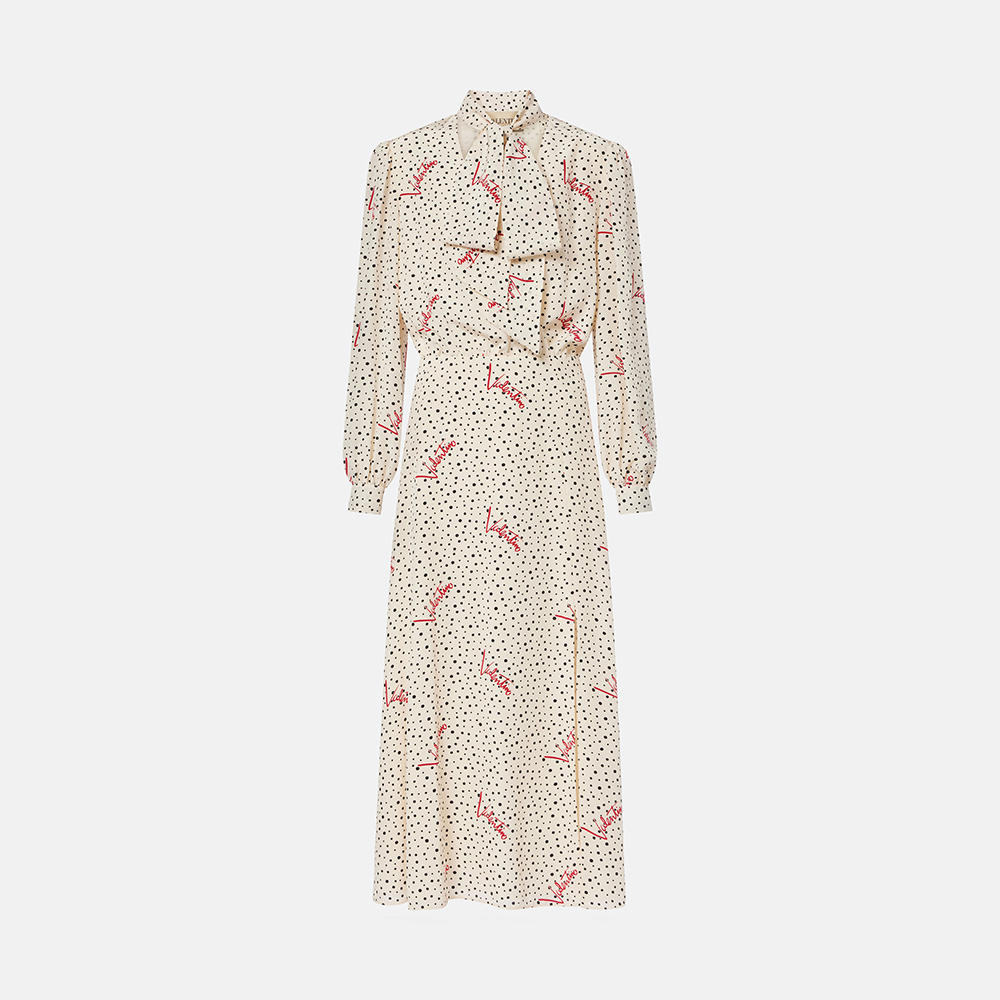 Valentino Polka-dot Silk Crêpe De Chine Midi Dress in White #388579