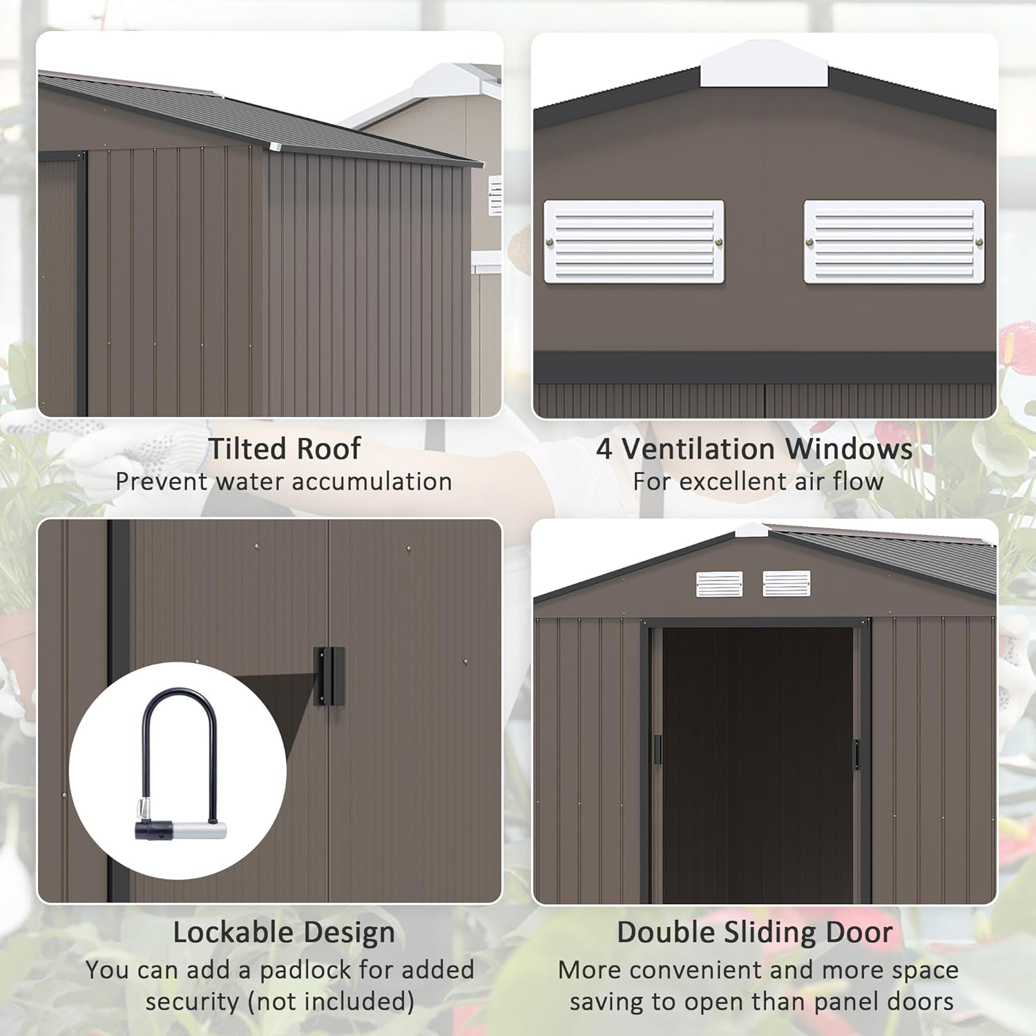 Outsunny 9 x 6ft Garden Metal Storage Shed, Outdoor Storage Tool House with Ventilation Slots, Floor Foundation and Lockable Double Doors