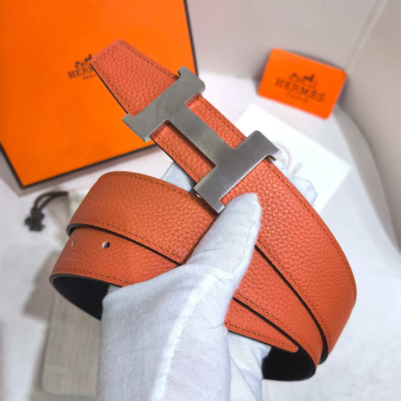 [TOP] HERMES 3.2cm Waist Belt - Orange