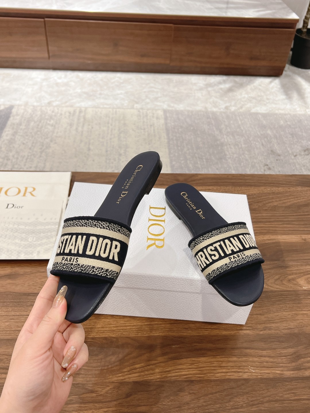 [TOP] Christian Dior D-Way Slides - Navy Blue - 711 Luxury