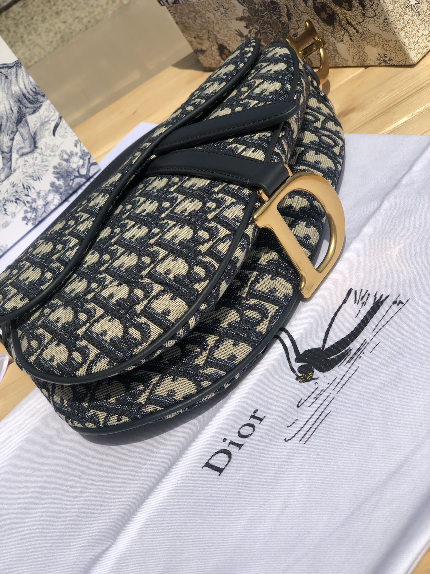 [TOP] Christian Dior Saddle Bag Oblique 25x20x6.5cm - Navy Blue