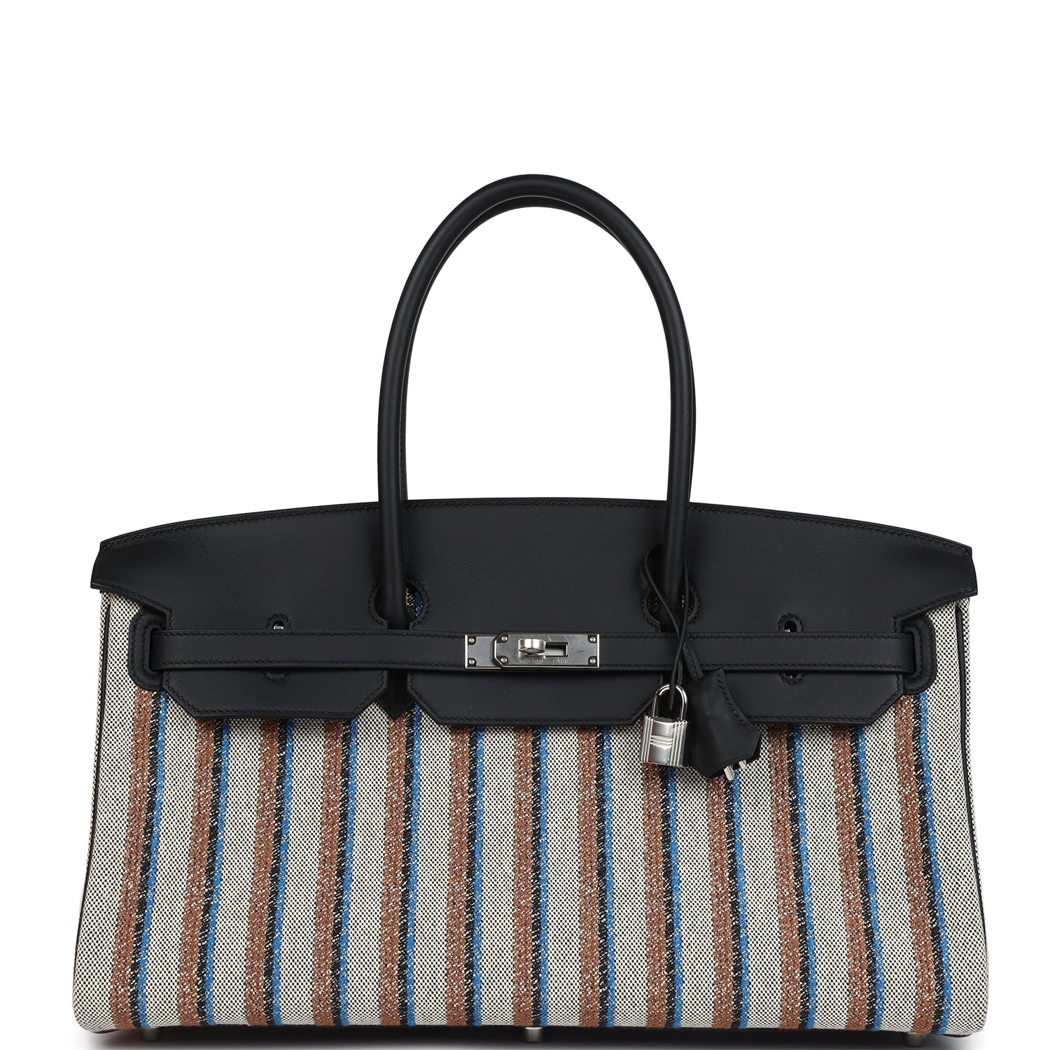 Hermes Shoulder Birkin LightMulticolor Toile and Black Swift Palladium Hardware