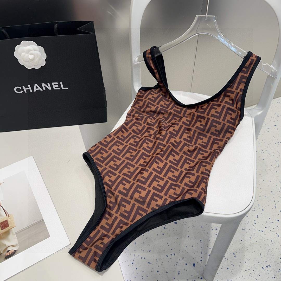 [TOP] FENDI One-Piece Swimsuit - Brown - 711 Luxury